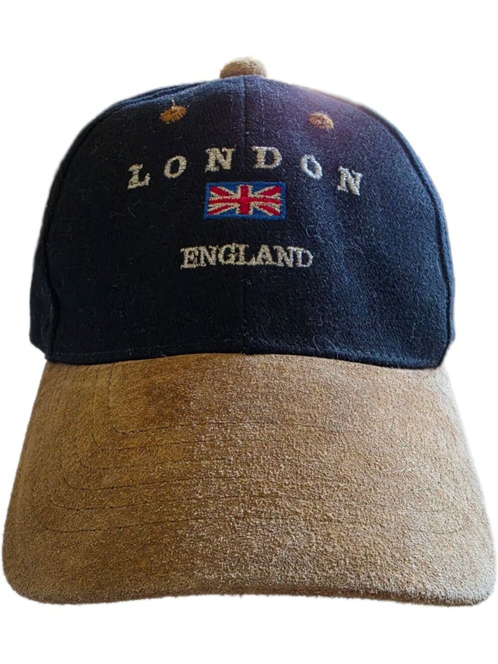 London England Two Tone Baseball Cap Hat Blue Suede Brim Corporate Style 58cm